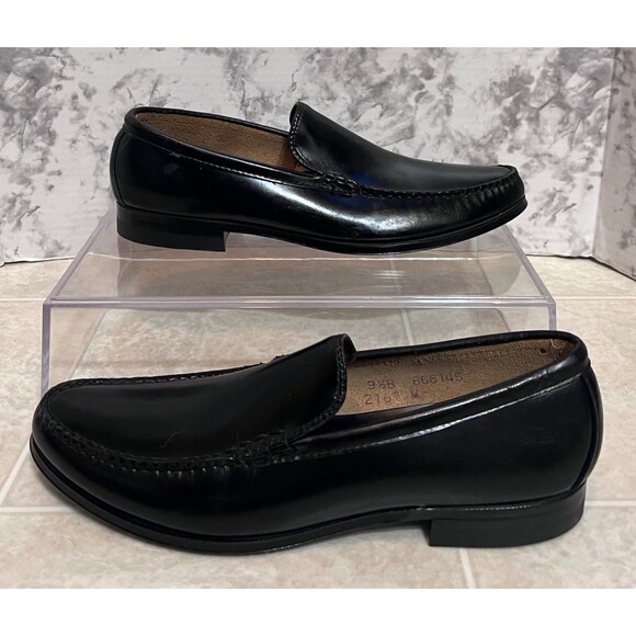 VTG Biltrite Crown Handsewn Leather Dress Loafers Mens 9.5B Black Corp Wedding - Picture 2 of 10